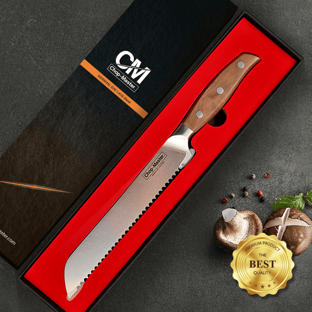 8 Inch Serrated Knife - The ‘ULTIMATE’ Chef Knife Design -Japanese style/German premium steel blades - Chop-Master™