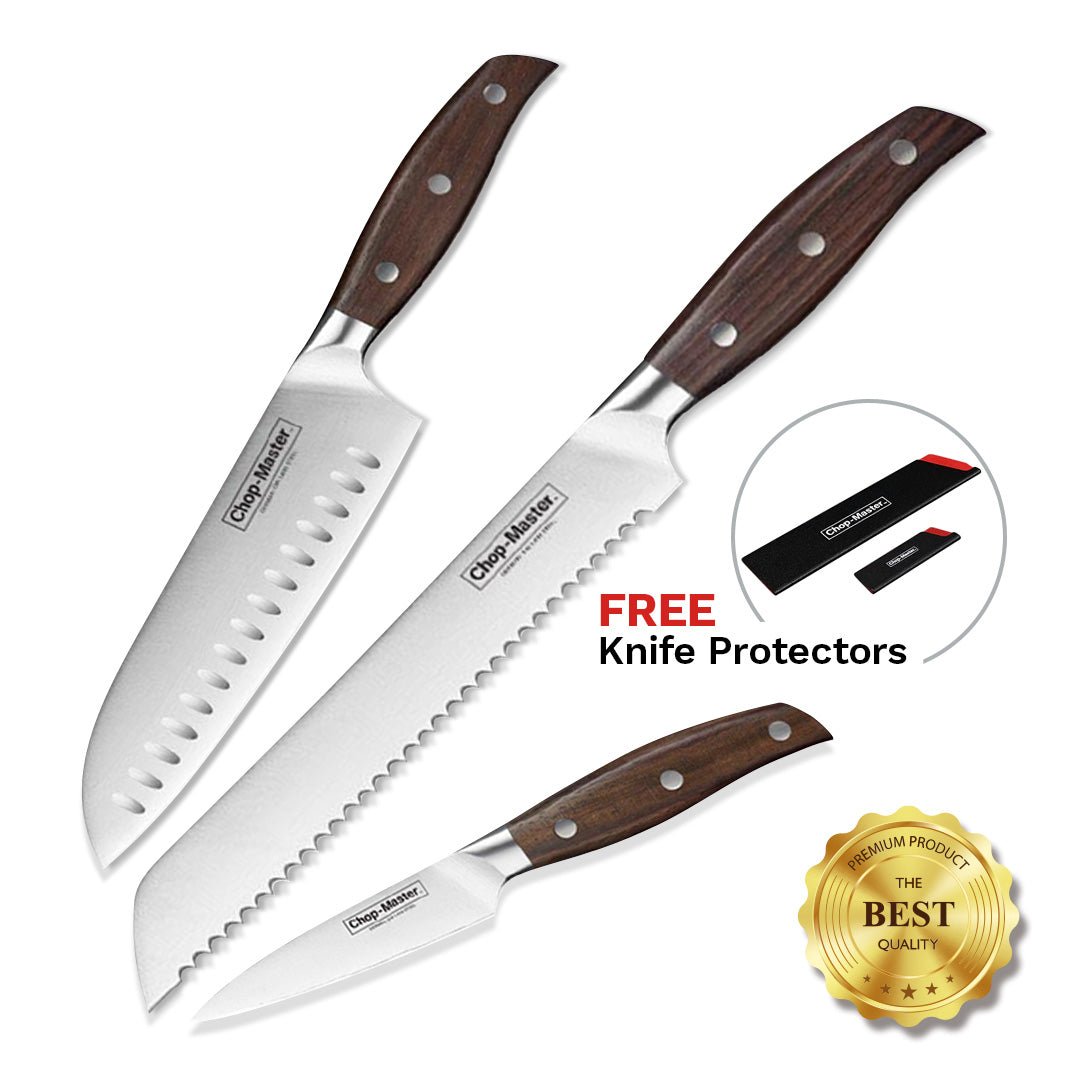 The 'ULTIMATE' Chef 3 x Knife Bundle (Santoku & Paring & Serrated) - Chop-Master™